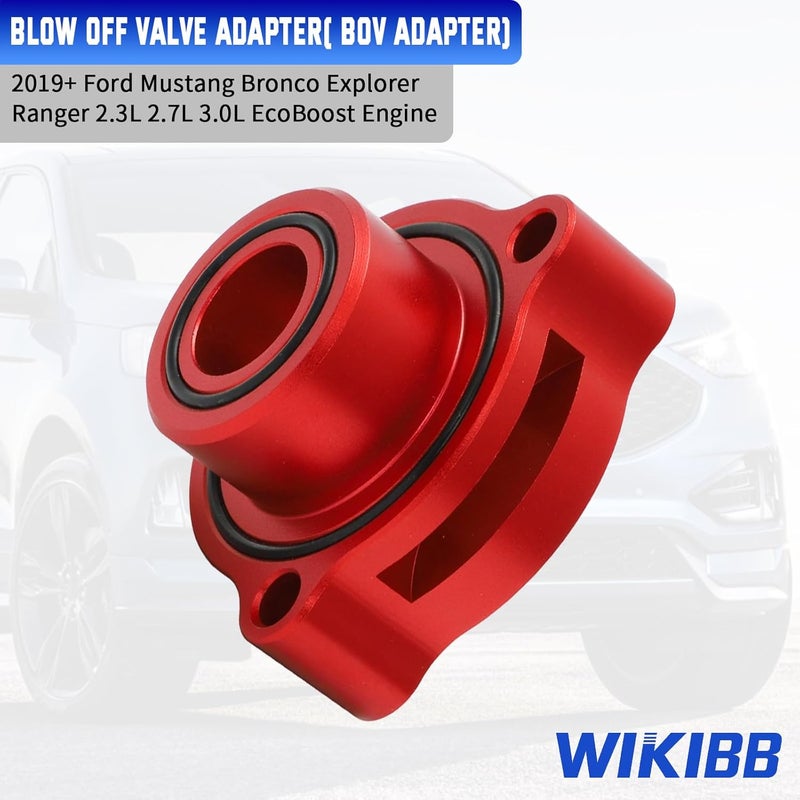 WIKIBB Blow Off Valve Adapter BOV Adapter Compatible with 2019+ Ford Mustang Bronco Explorer Ranger 2.3L 2.7L 3.0L EcoBoost Engine- CNC Billet Aluminum Red - Image 3